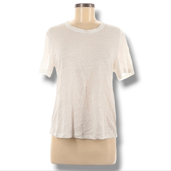 A.L.C. Linen Short Sleeve Top Size M White Lace Up Back Silver Grommets T-Shirt - Picture 2 of 10